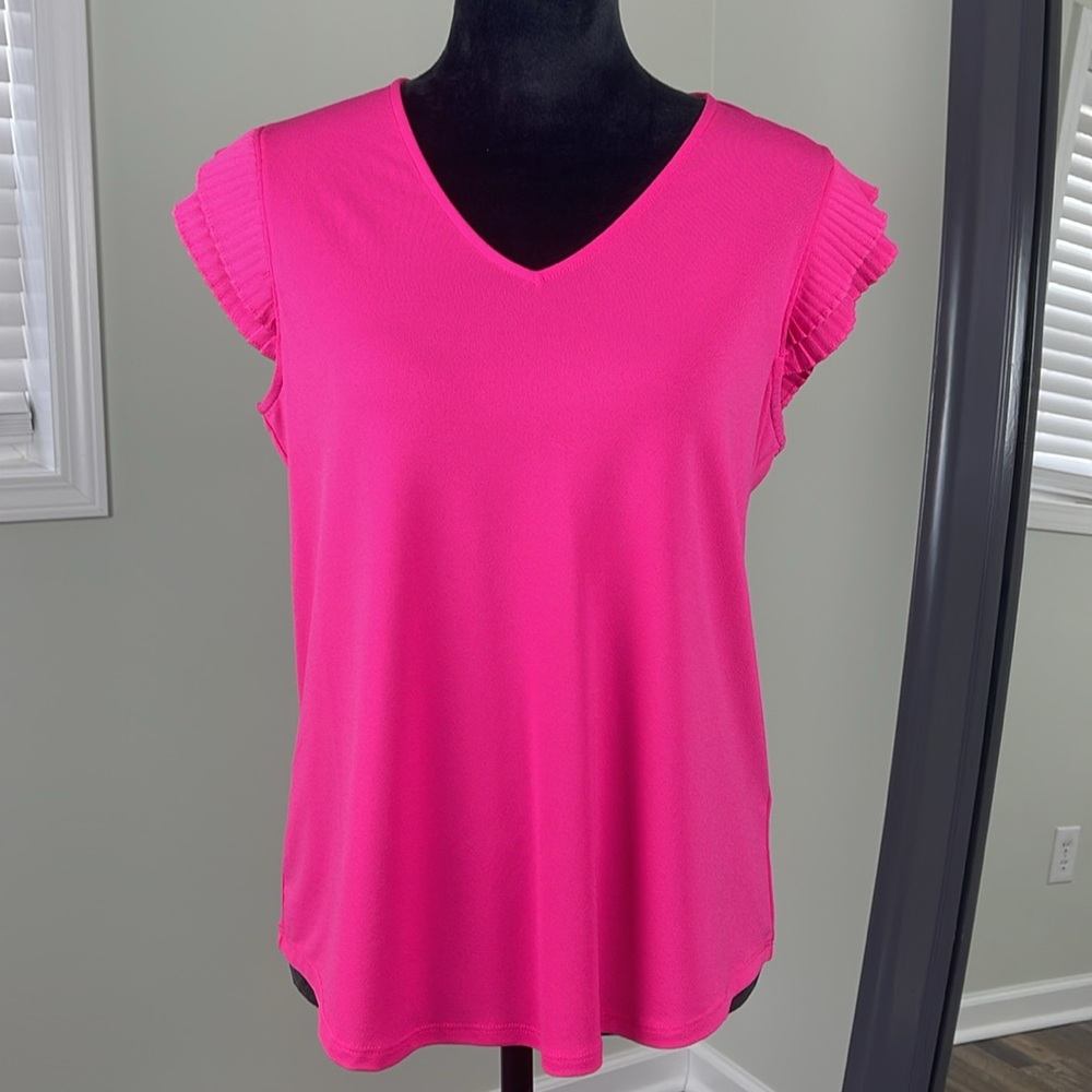 Adrianna Papell Vibrant Pink Women's V-Neck Top Ladies Size M